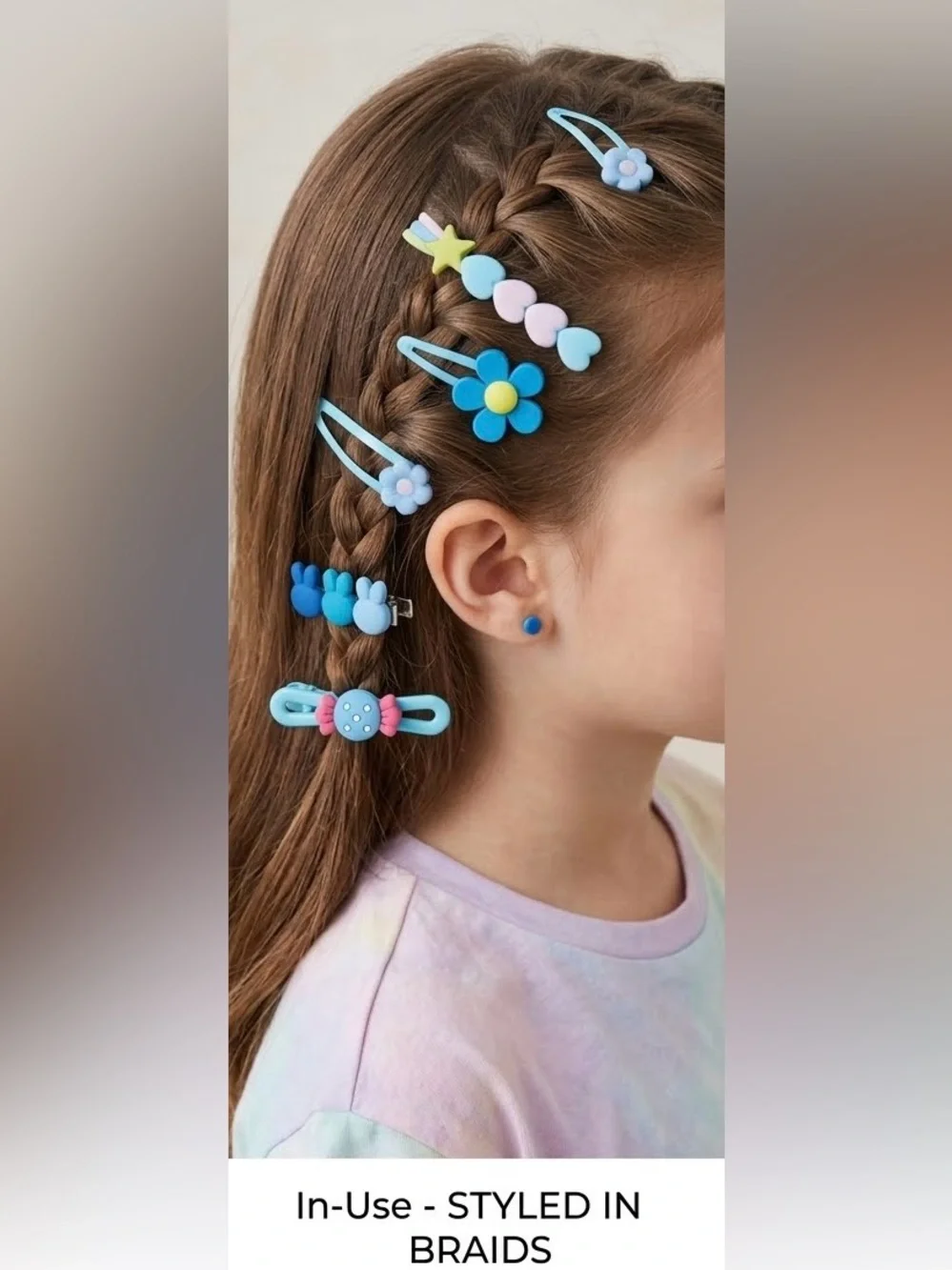 Girls Cute Blue Hair Clips Set (10-Piece) – Adorable Matte Hair Accessories
